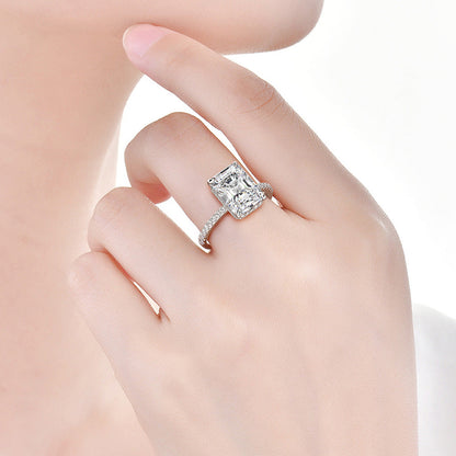 Stunning Radiant Cut CZ Ring, Cubic Zirconia with Pave Band, White Gold Plated Dainty Ring Jewelry for Part Men Women
