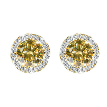 S925 Multicolor Moissanite Round Halo Stud Earrings with Threaded Needle, 8 Color Options, 0.1-3ct D-Grade VVS, Sterling Silver Jewelry for Men Women