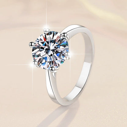 S925 Classic 6-Prong Moissanite Engagement Ring, 0.5–3ct Round Cut D-Grade VVS Certified Solitaire, Sterling Silver Wedding Gift for Her Him