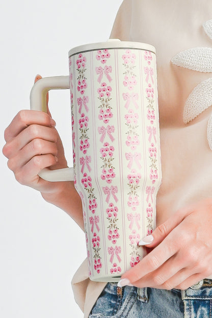 White Bow and Flower Striped 40oz Tumbler Cup
