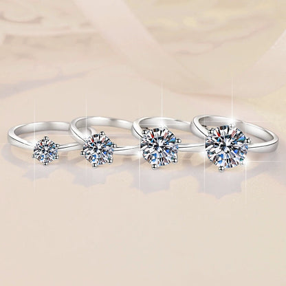 S925 Classic 6-Prong Moissanite Engagement Ring, 0.5–3ct Round Cut D-Grade VVS Certified Solitaire, Sterling Silver Wedding Gift for Her Him