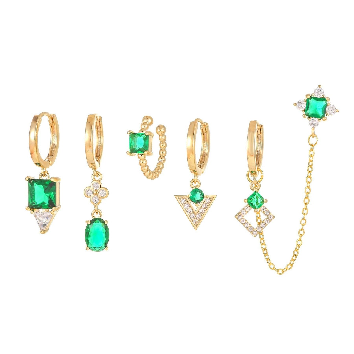 Multi Sets of Blue Flower Pierced Earrings, 4-6pcs, 18k Gold Plated Stud Drop Hoop Huggie Cuff Chain, S925 Needle, Stacked Lobe Designs with Dazzling Zirconia
