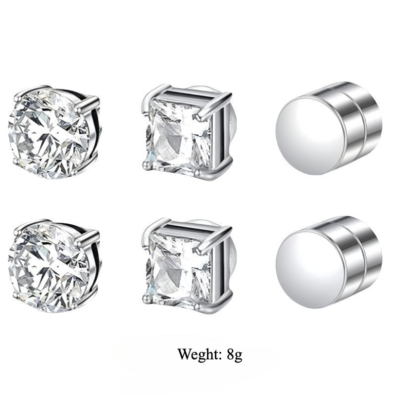 Multi Sets of Stainless Steel Magnetic CZ Stud Earrings for Men Women, 6mm Cubic Zirconia Inlaid Hypoallergenic Earring Packs, Non-Piercing Clip On Earring Combo