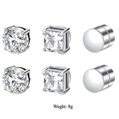 Multi Sets of Stainless Steel Magnetic CZ Stud Earrings for Men Women, 6mm Cubic Zirconia Inlaid Hypoallergenic Earring Packs, Non-Piercing Clip On Earring Combo
