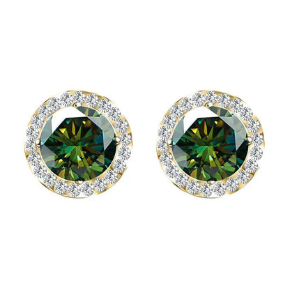 S925 Multicolor Moissanite Round Halo Stud Earrings with Threaded Needle, 8 Color Options, 0.1-3ct D-Grade VVS, Sterling Silver Jewelry for Men Women