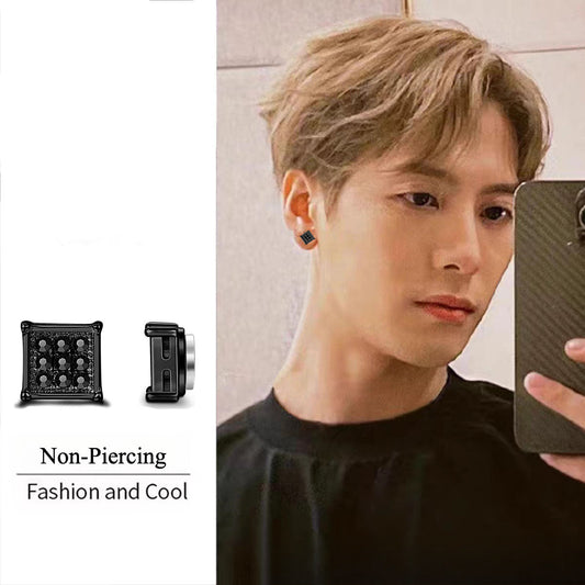Stainless Steel Magnetic Iced Out CZ Square Stud Earrings for Men Women,  9 Mini Cubic Zirconia Inlaid Magnetic Earrings Non-Piercing Clip On Stud Earring