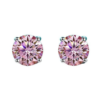 S925 Multicolor Moissanite 4-Prong Stud Earrings, 10 Color 0.5-3ct D-Grade VVS Certificate, Unisex Hypoallergenic Sterling Silver Gift