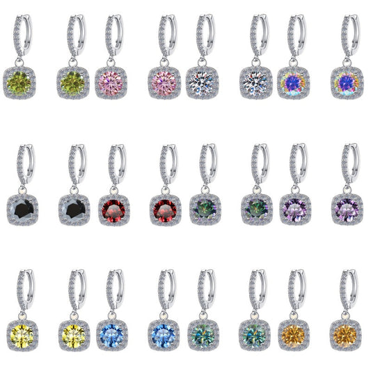 S925 Colorful Moissanite Halo Earrings with Pavé-Set Halo & Hoop, 1ct D-Grade VVS1 Moissanite in 12 Vibrant Colors with GAR certification, Sterling Silver Earrings