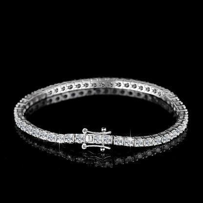 VVS1 Moissanite S925 & 14K Tennis Chain Iced Out Necklace and Bracelet, 6–26 Inch, 2–6.5mm Round Cut D-Grade Certified Moissanite, Sterling Silver White Gold Plated, Hypoallergenic Hip Hop Jewelry