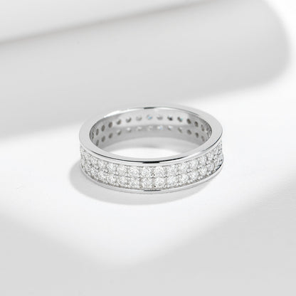 S925 Moissanite Matching Couple Eternity Bands Wedding Rings, Two-Row 1ct & Three-Row 1.8ct, D-Grade VVS, 18K White Gold Plated Unisex Rings