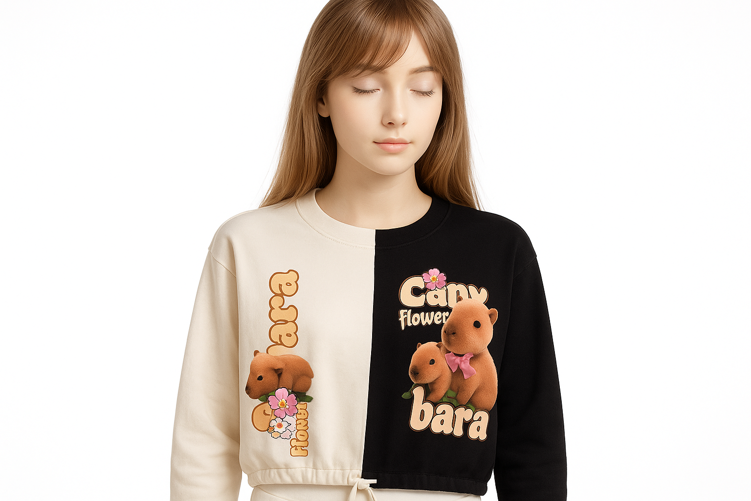 Maniquí con polo negro y capibaras