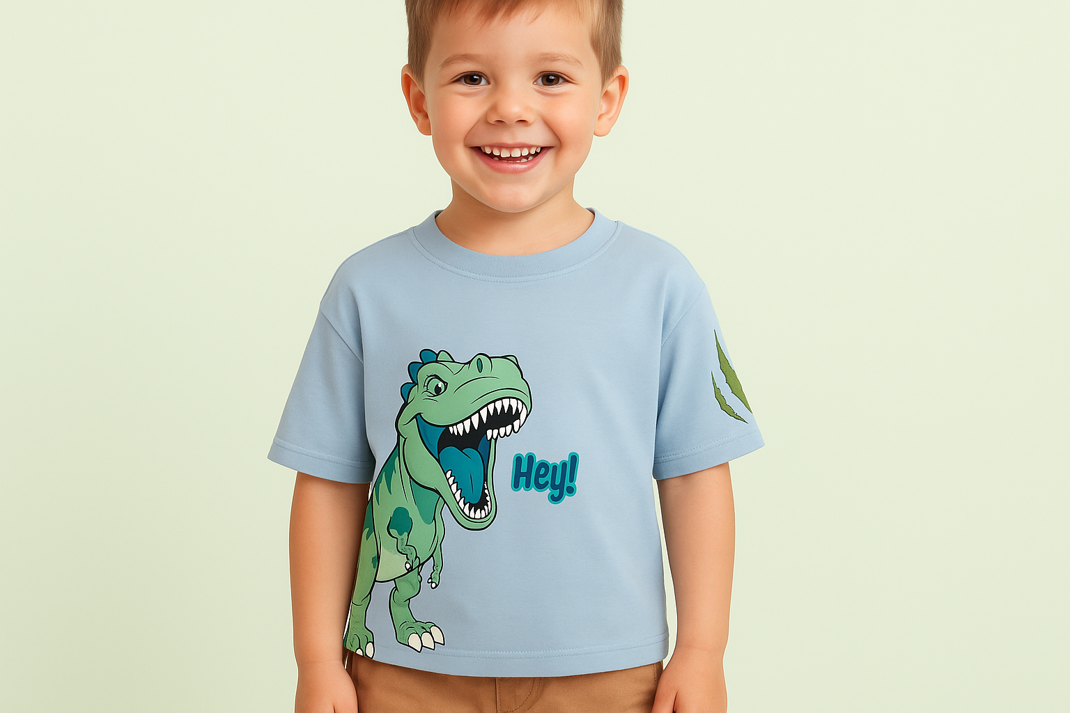Niño con camiseta azul claro
