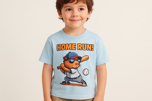 Niño con camiseta celeste - Capybara HOME RUN!
