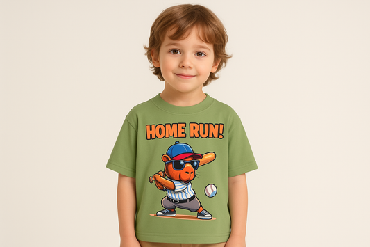 Niño con camiseta verde - Capybara HOME RUN!