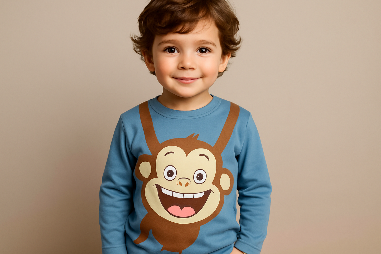 Niño con sudadera azul - Mono