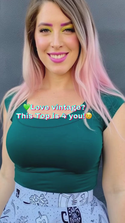 Retro Boat Neck Top in Hunter Green