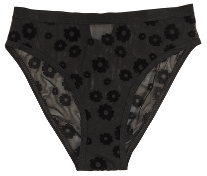 Black Daisy Flocked Mesh High Waist Bikini